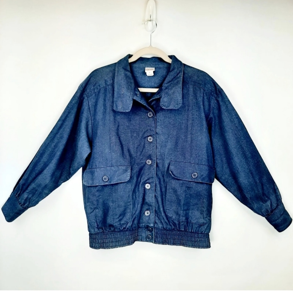Vintage Rare Women's Skyr Denim Bomber Style Jacket Button Closure Size Medium